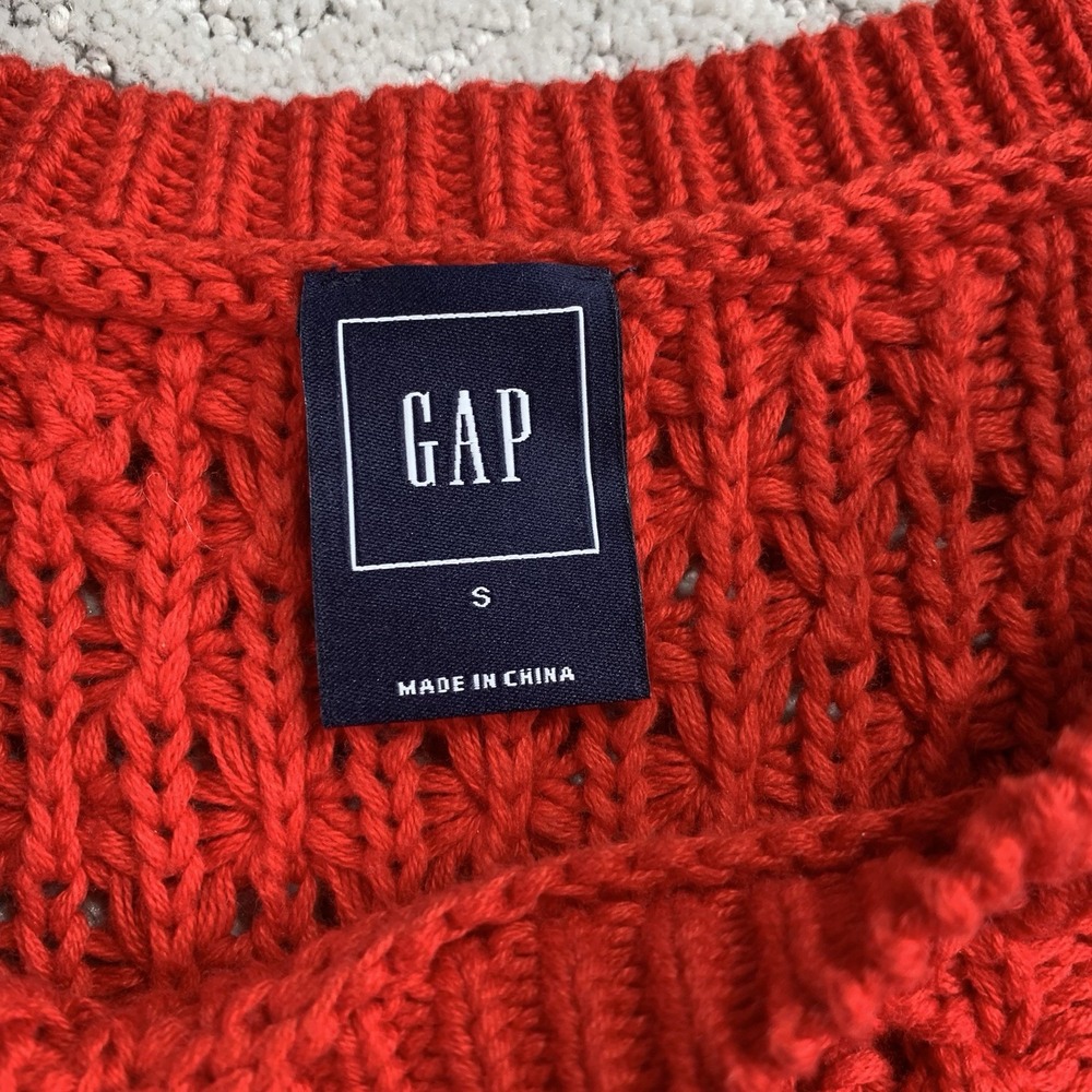 Gap Chunky Cable Knit Sweater Womens Small Red 100% Cotton Crewneck - Picture 3 of 9